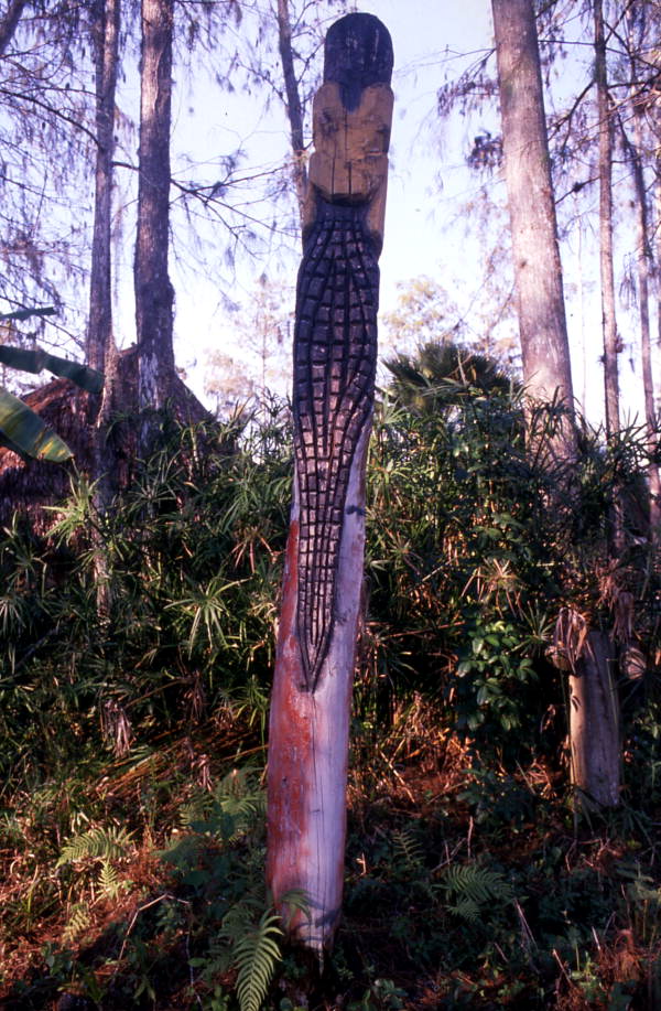 Carved pole on James Billie's property - Big Cypress Reservation, Florida