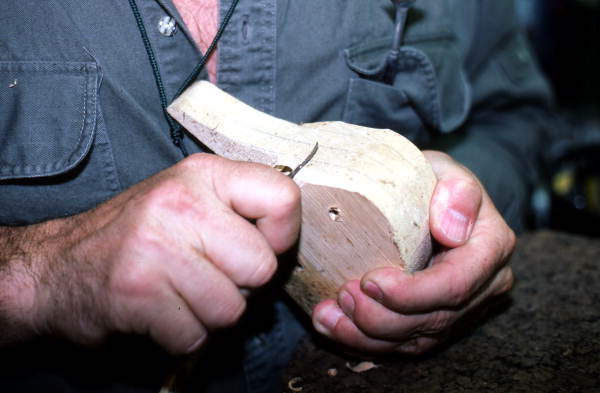 Mike Berg carving the head of a duck decoy - Jacksonville, Florida.