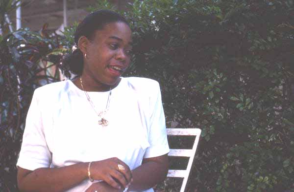 Fernande Forte, who is learning Haitian storytelling from Liliane Louis - Miami, Florida.
