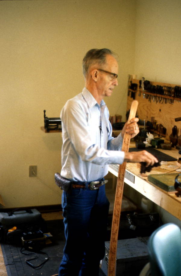 Bob Dellis making a leather carving - Okeechobee, Florida