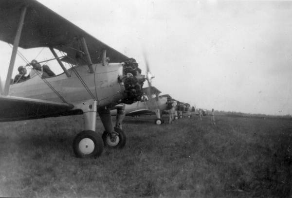 Row of Stearman PT-17 planes used during primary flight training at Dorr Field in Arcadia, Florida.