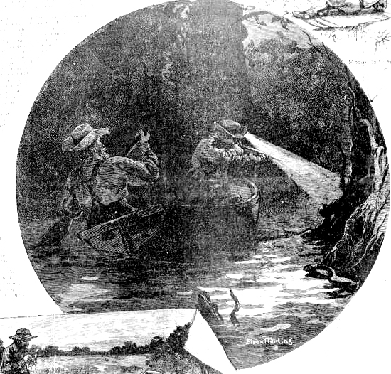 Fire-hunting for alligators near Fort Bassinger - 1883
