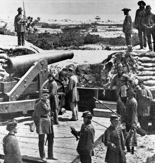 Soldiers at Confederate Army battery - Pensacola Bay, Florida.