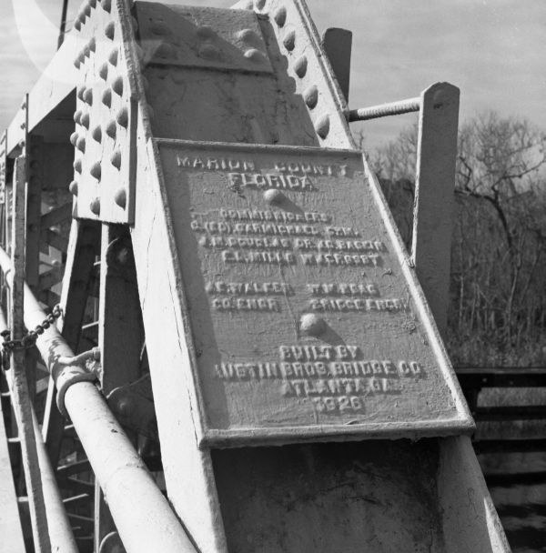 Dedication plaque on bridge over the Oklawaha River - Marion County, Florida