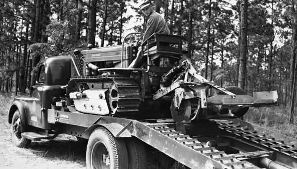 Florida Forest Service truck with tractor and firelane plow