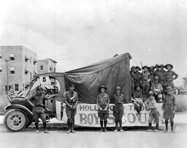 Boy Scout Troop 5 posed with truck - Hollywood