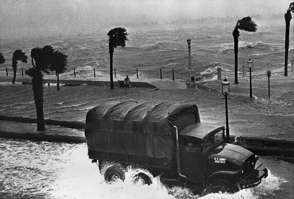 National Guard truck in Saint Augustine during Hurricane Donna.