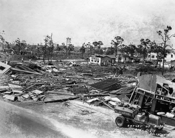 Corner of Arthur and Dixie after hurricane of 1926 - Hollywood, Florida