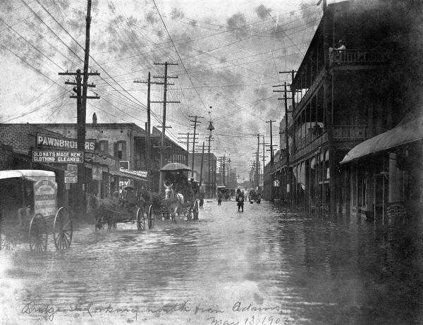Flooded Bridge Street looking north from Adams - Jacksonville, Florida.