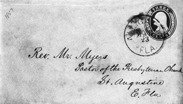 Envelope postmarked on March 23, 1857 - Alligator, Florida