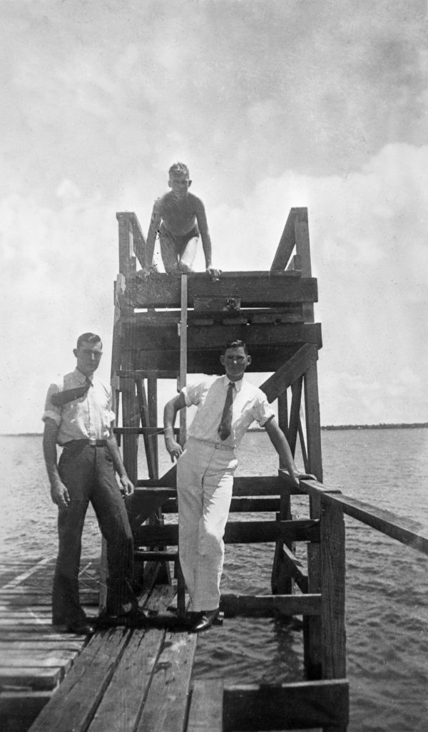 Roger Estes and others at diving platform - Lake Jackson, Florida