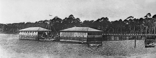 Bathing houses on the grounds of the Lanark Hotel - Lanark Village, Florida.