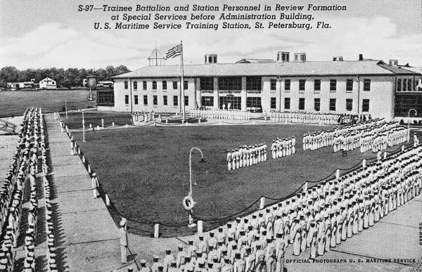 Personnel in review formation at U.S. Maritime Service Training Station- Saint Petersburg, Florida