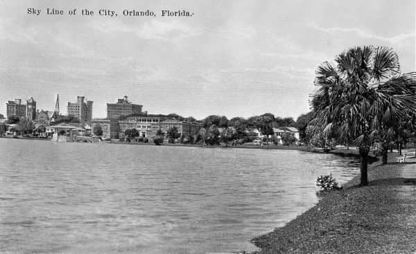 Orlando skyline across a lake.