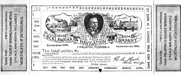 Ticket for traveling Ocklawaha River - Palatka, Florida