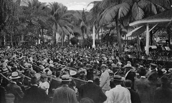 View of crowd at a concert in the city park - West Palm Beach, Florida.
