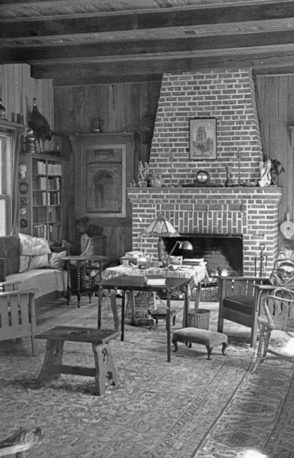 The living room fireplace in the main house at Tall Timbers - Tallahassee, Florida.