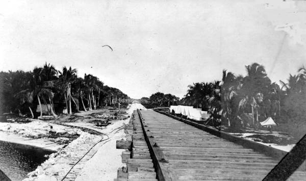 Completing a trestle where the construction crew was camped - Long Key, Florida