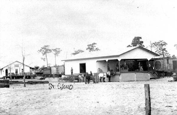 Railroad depot with ACL train - St. Cloud, Florida.