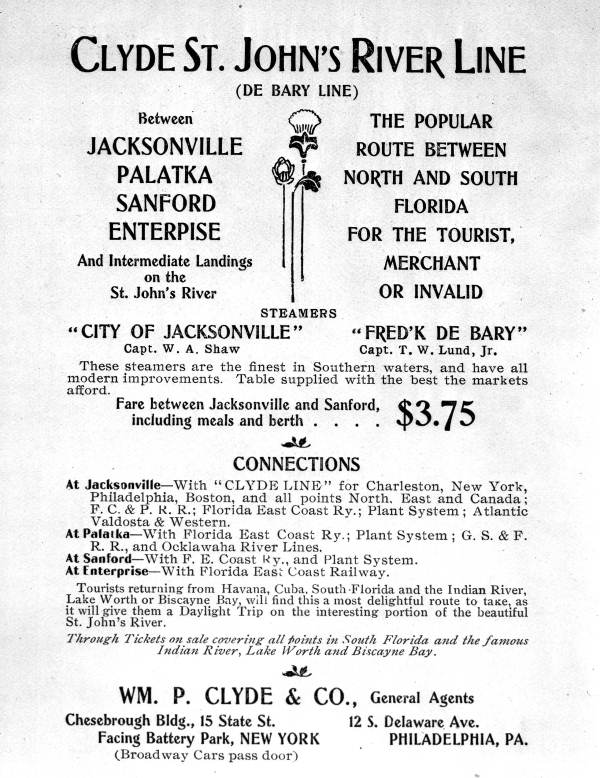 Advertisement for the Clyde St. Johns River Line