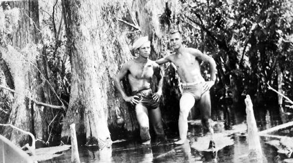 Buck Garott and Jack Yaeger, Jr., in the swamp - Wakulla Springs, Florida