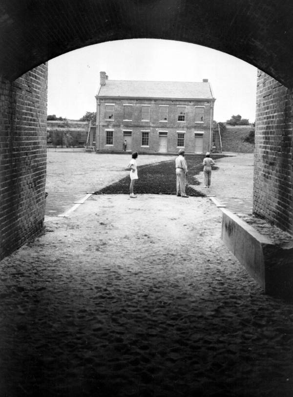 Entrance to the fort with library in the background - Fernandina, Florida
