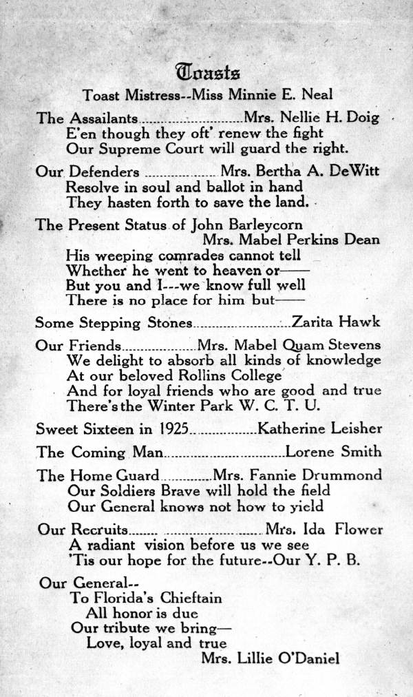 Program page for the 'Y' camp and the W.C.T.U. - Winter Park, Florida