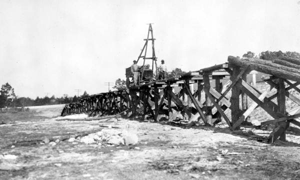 Building the trestle used in construction of the Suwannee River park store