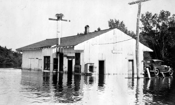 Flooding of the Suwannee and Withlacoochee Rivers at railroad depot - Ellaville, Florida