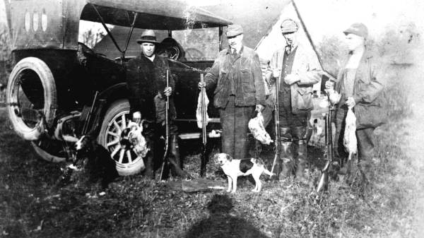 Rabbit hunters with day's catch