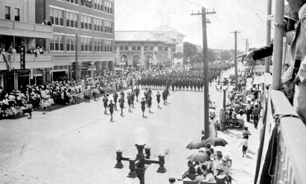 Soldiers on parade down Central Avenue - Saint Petersburg, Florida.