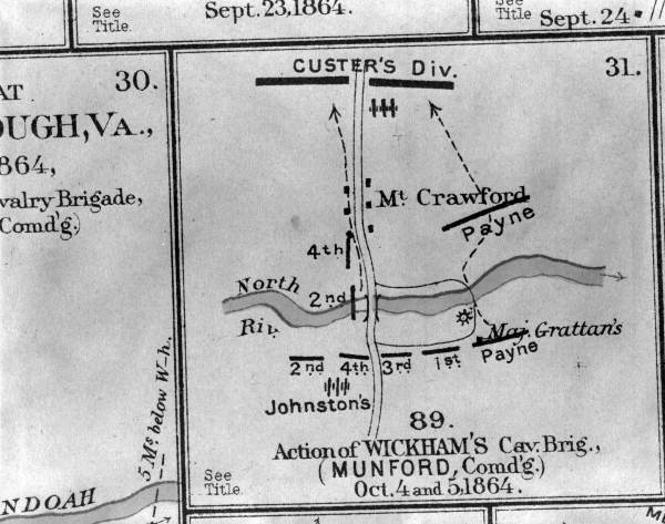 Map of action of Wickham's Cavalry Brigade by North River - Mount Crawford, Virginia