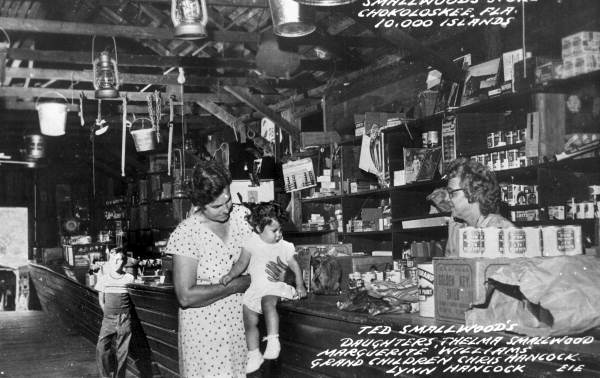 Ted Smallwood's daughters with their niece and nephew at his store in Chokoloskee.