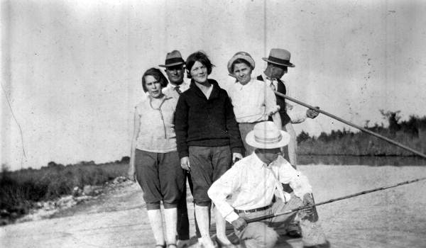 Bessie Roth Hill (center in dark sweater) with friends - Tamiami Trail, Florida
