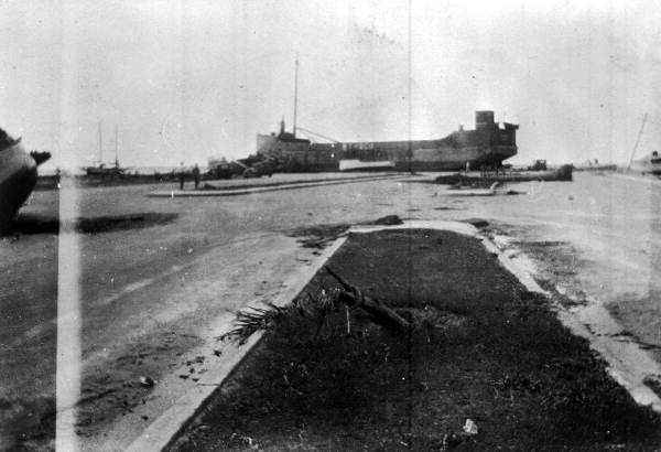 Tanker ashore on the bayfront from the 1926 hurricane - Miami, Florida.