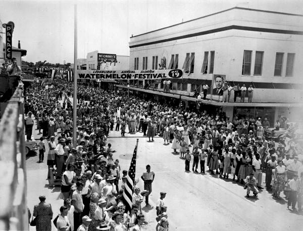 Crowds on Main Street for the annual Leesburg Watermelon Festival - Leesburg, Florida