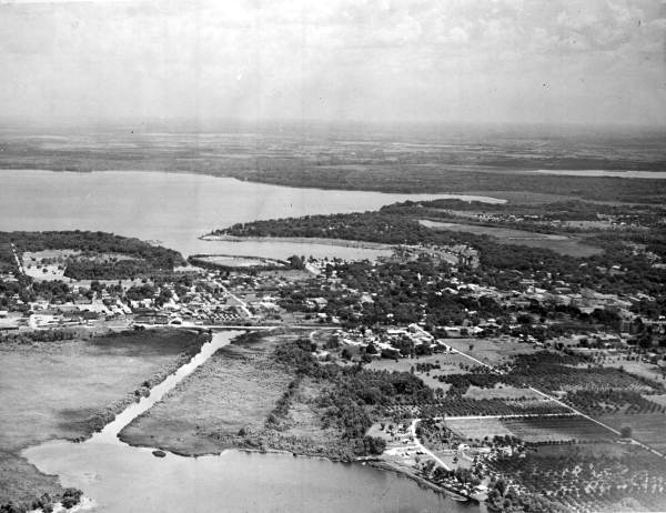Aerial view of a section of the city between two lakes - Leesburg, Florida
