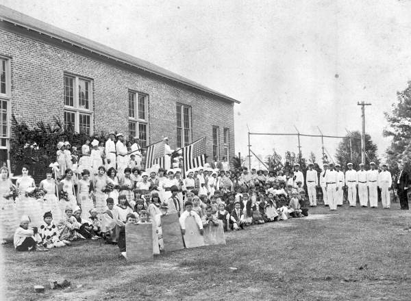 Children assembled for group portrait at Havana High School during Spring Festival day - Havana, Florida
