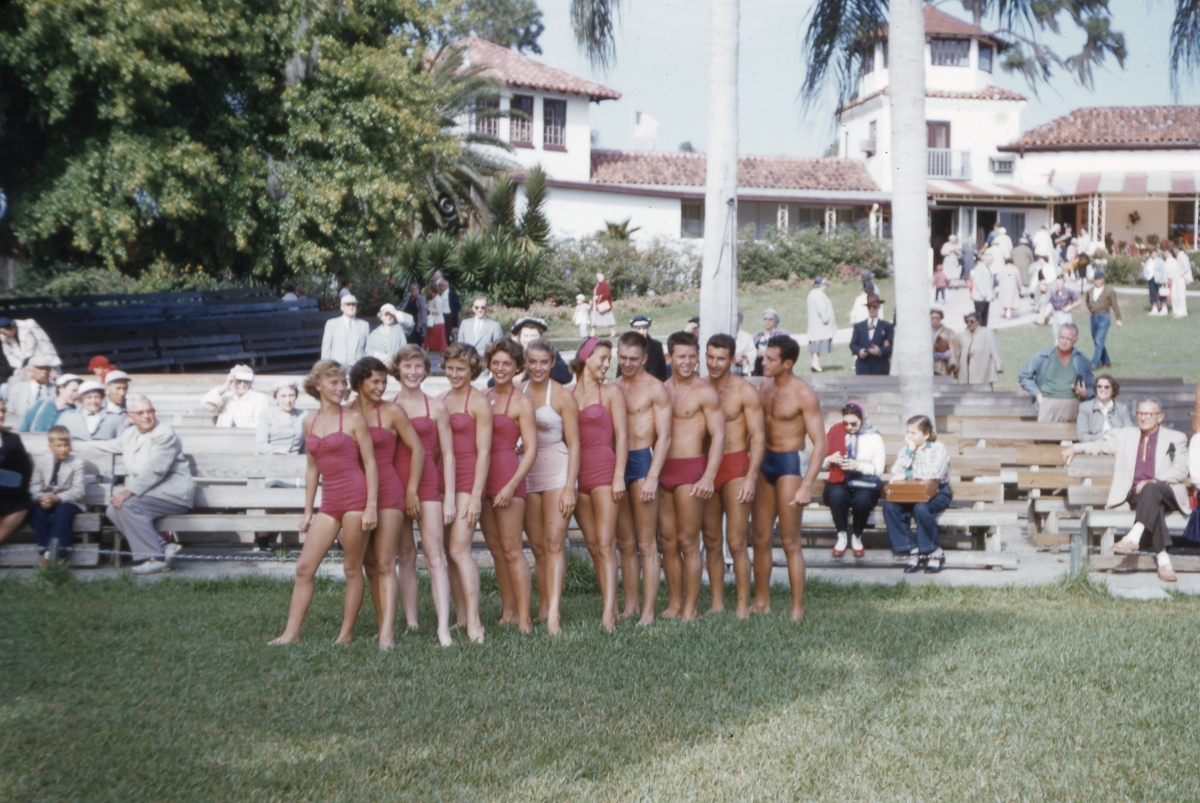 Water skiers on the shore at the Cypress Gardens - Winter Haven, Florida