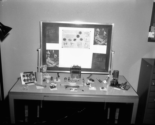Display of electronic components at opening of IBM office