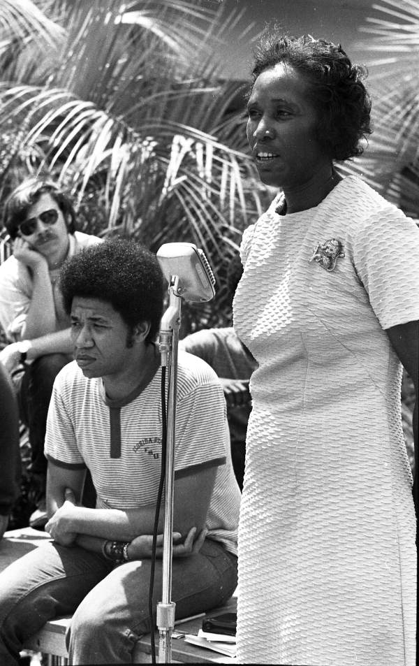 Lizzie Figgers, mother of Alphonso, speaking in his defense during rally at FSU for the Quincy Five.