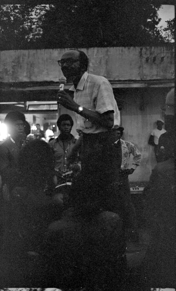 Reverend C.K. Steele speaking to crowd during the "Free Bill Johnson" rally.