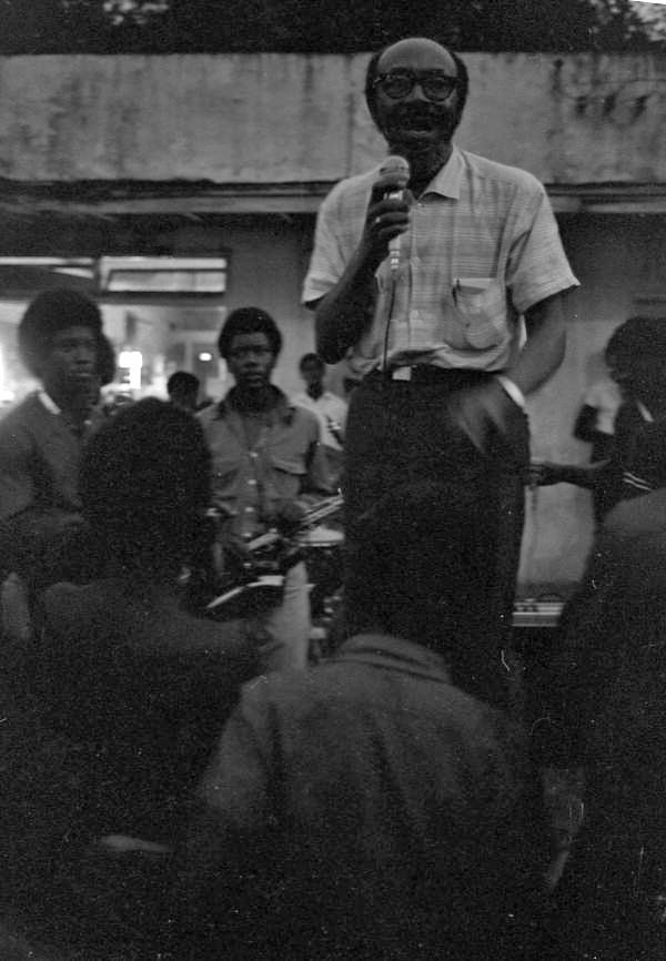 Reverend C.K. Steele delivering speech to crowd during the "Free Bill Johnson" rally in Frenchtown - Tallahassee, Florida.