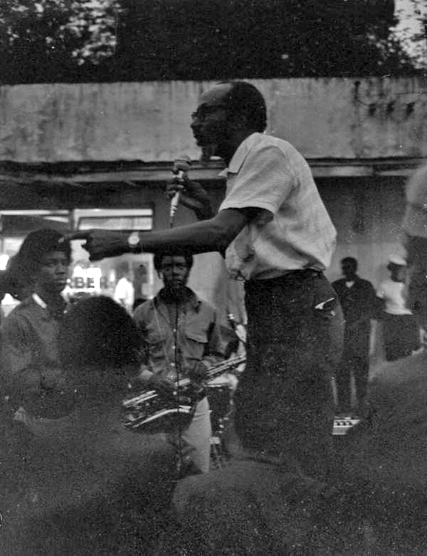 Reverend C.K. Steele speaking to crowd during the "Free Bill Johnson" rally in Frenchtown - Tallahassee, Florida.