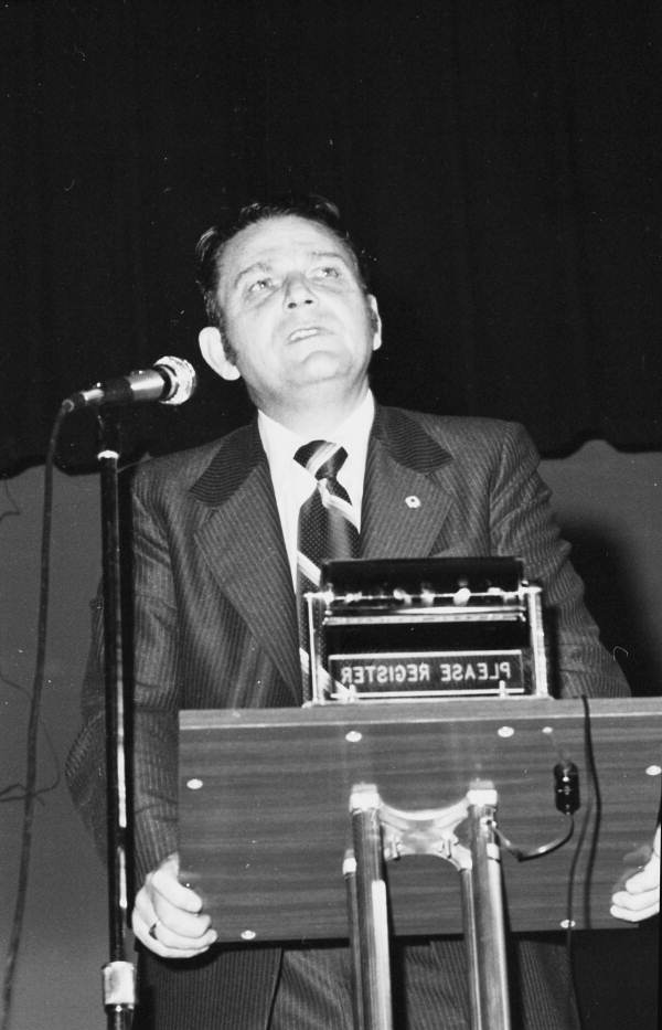 Unidentified man delivering a civil rights speech in an auditorium - Tallahassee, Florida.