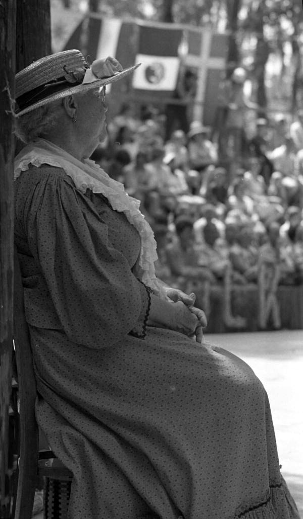 View showing Thelma Boltin sitting at the 1970 Florida Folk Festival - White Springs, Florida.