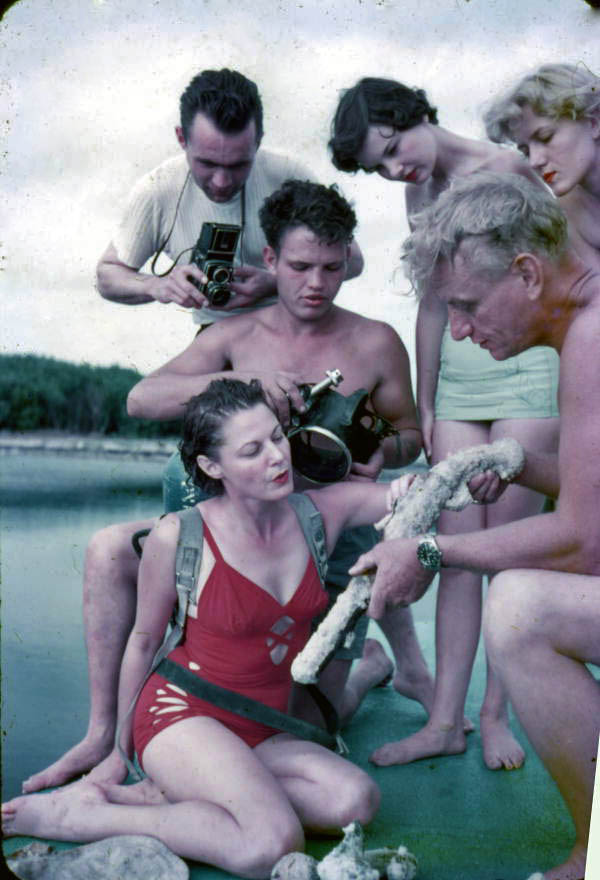 Art McKee showing group the coral encrusted pistol he found - Plantation Key, Florida.