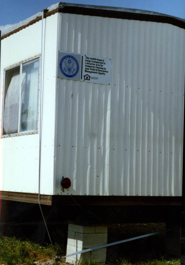 FEMA mobile home used to provide temporary shelter for victims of Hurricane Andrew in Dade County, Florida.