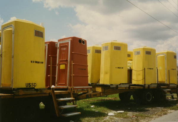 Portatoilets in Dade County to aid victims of Hurricane Andrew.