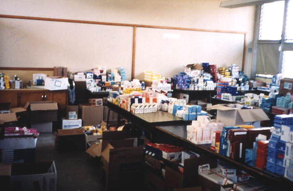 View showing items of aid for victims of Hurricane Andrew in Dade County, Florida.